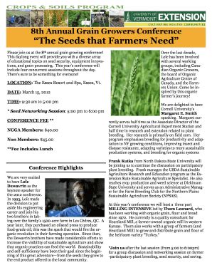 Fillable Online Pss Uvm 8th Annual Grain Growers Conference The Seeds