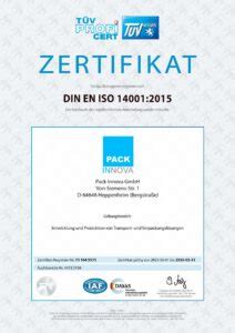 PackInnova erhält DIN EN ISO 14001 2015 Zertifizierung für