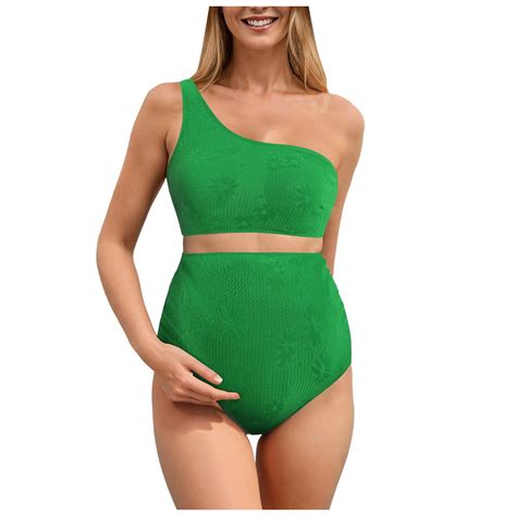 Jdkau High Waisted Bikini Sets For Women Maternity Swimsuit Ribbed One Shoulder Bikini Set