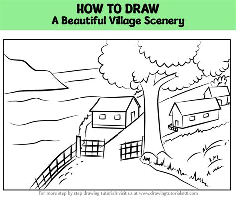 How To Draw A Beautiful Village Scenery Step By Step