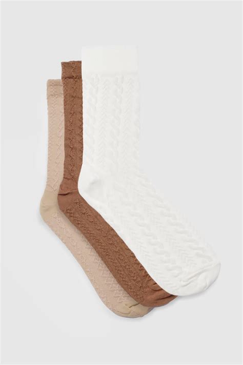 Hosiery Socks Nude Tonal Pack Cable Knit Socks Boohoo