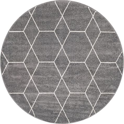 Unique Loom Geometric Trellis Frieze Rug Dark Grayivory 6 1 Round