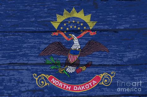 North Dakota State Flag On Old Timber Digital Art By Bigalbaloo Stock