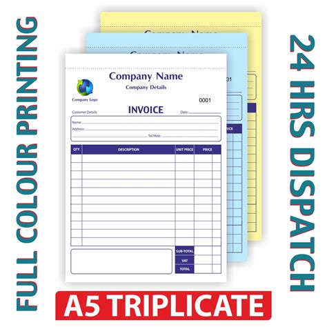 Personalised A5 Triplicate Invoice Book Ncr Pad Printing 50 Sets