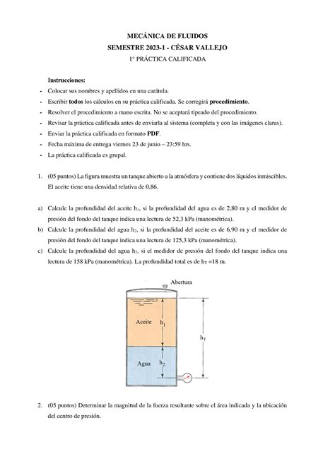 1 practica calificada mecanica de fluidos MECÁNICA DE FLUIDOS