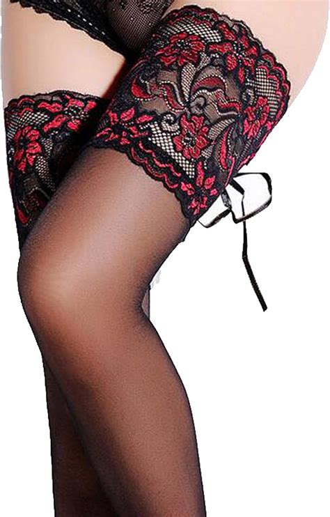 Womens Cuban Heel Thigh High Stockings With Back Seam And