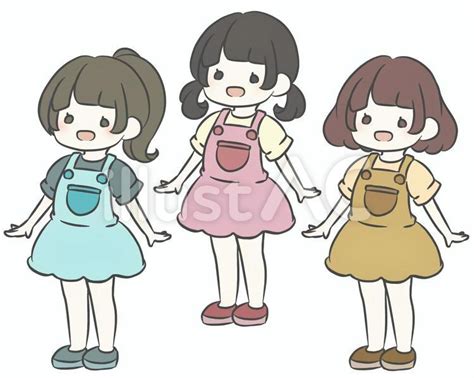 女の子3人セットイラスト No 23040764｜無料イラスト・フリー素材なら「イラストac」