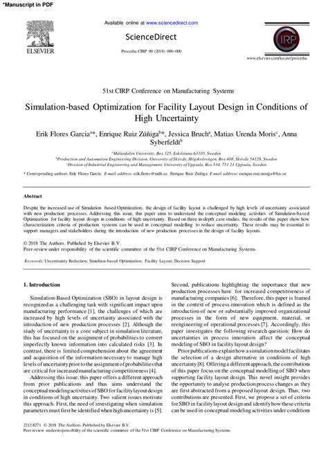 (PDF) Simulation-based Optimization for Facility Layout Design in Conditions of High Uncertainty