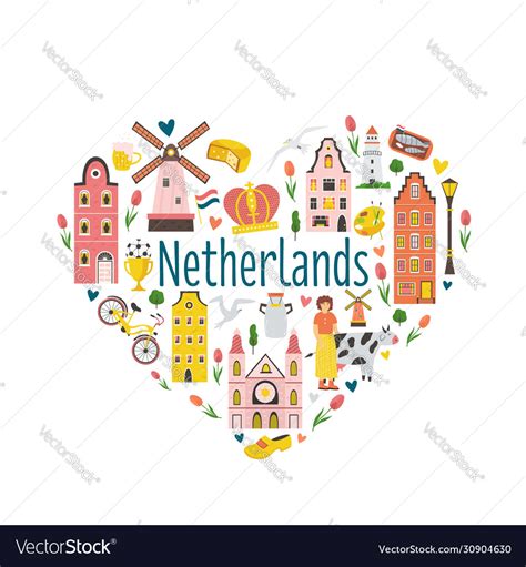 Tourist poster card with symbols netherlands Vector Image