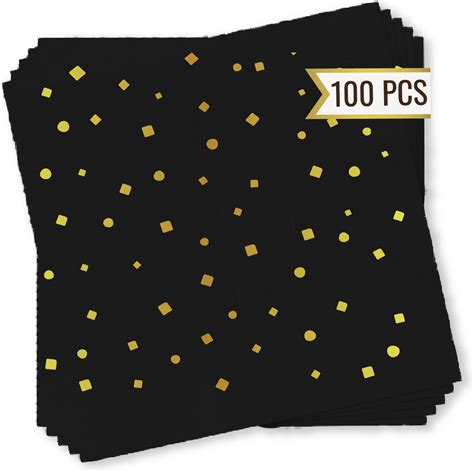 Amazon 100 Pack Black And Gold Paper Napkin Disposable Cocktail