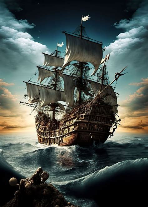 Pirate Ship Poster Picture Metal Print Paint By Atlas Mcguire