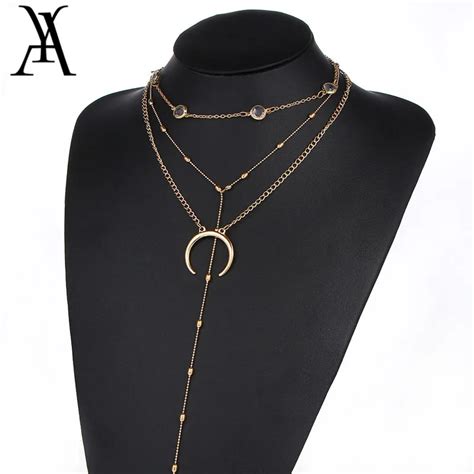 Bohemian Multilayer Moon Pendant Choker Necklace Fashion Crescent