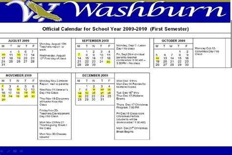 Washburn School Calendar