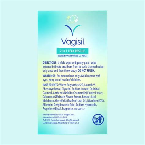 Leak Rescue 2 In 1 Fresh And Soothe Wipes Vagisil