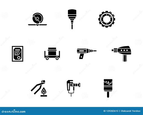 Metal Processing Tools Glyph Icons Set Stock Illustration