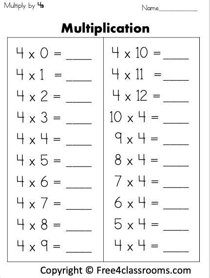 Multiplication 4s Worksheet Multiplication Worksheets