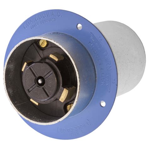 Hubbell HBL26522 60A 600V AC HUBBELLOCK Blue Steel Flanged Inlet