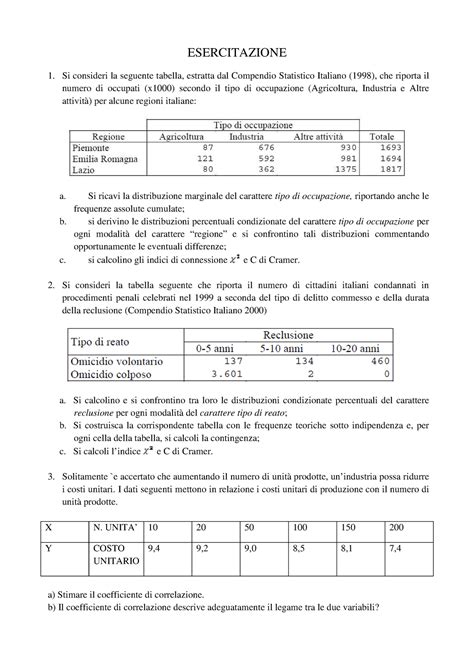 Esercitazione Esercizi Statisctica Economia Esercitazione Si