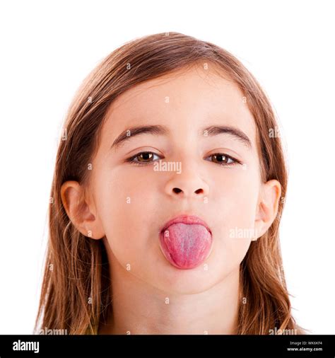 Portrait Of A Beautiful Girl With Her Tongue Out Isolated One White