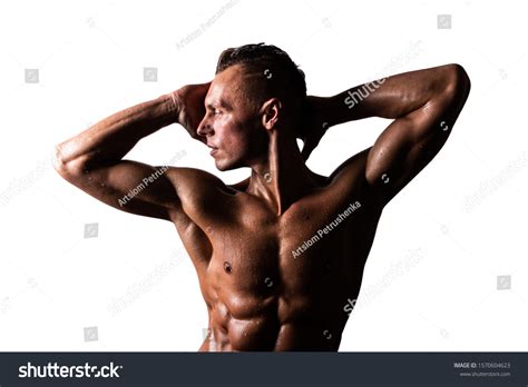 Athletic Tanned Man Naked Torso Holds Stock Photo 1570604623 Shutterstock