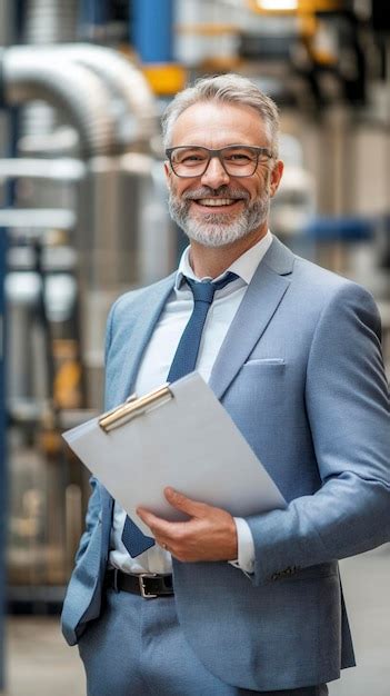 Smiling Mature Businessman Holding Document Premium AI Generated Image