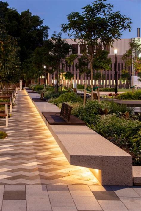 Line Of Seating And Trees At Macquarie University Courtyard Campus