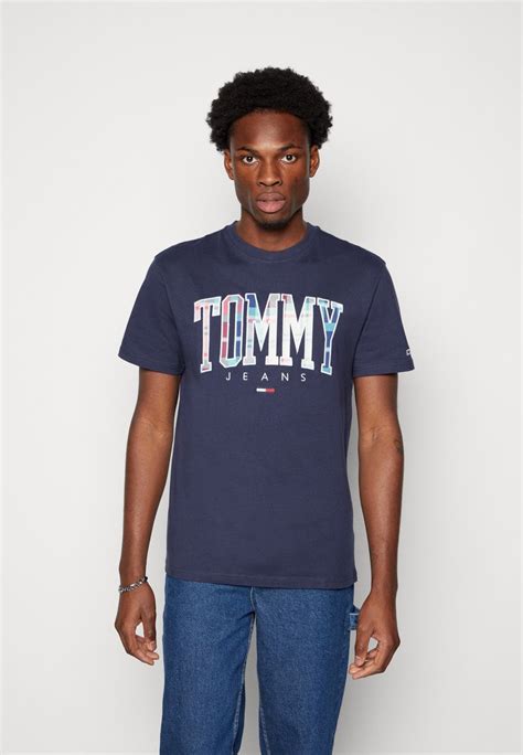 Tommy Jeans Tartan Tee Print T Shirt Twilight Navy Dark Blue Uk