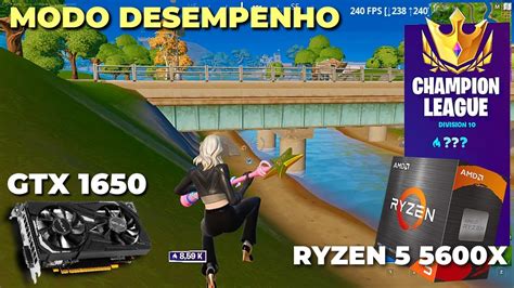 GTX 1650 Ryzen 5 5600x Fortnite ARENA FPS EM MODO DESEMPENHO 2022