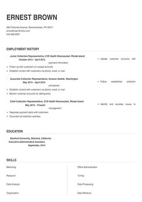 Collection Representative Resume Sample Tips Online Resume Builder