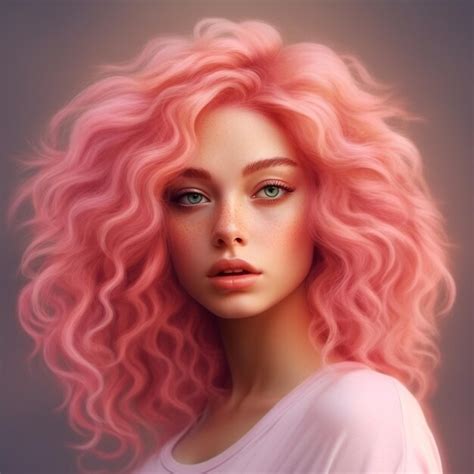 A Woman With Pink Hair And A Pink Shirt With A Pink Top Premium Ai
