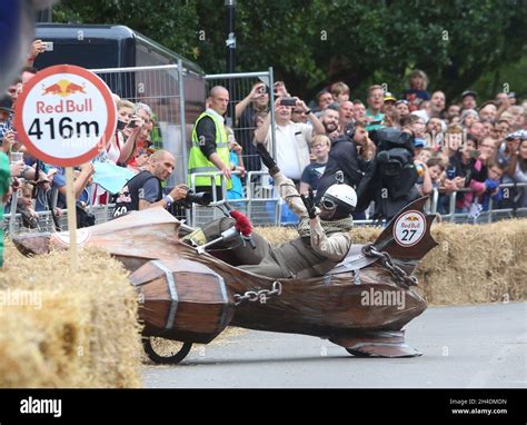 A Competitor Taking Part In The Red Bull Soapbox Race At London S