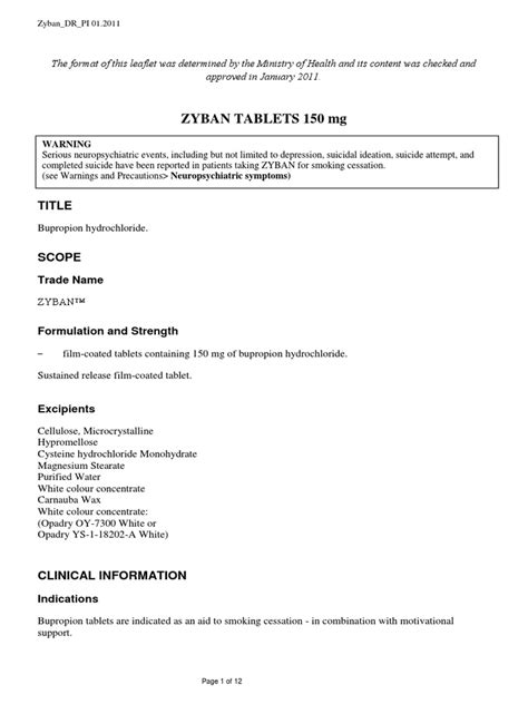 Zyban DR | PDF | Smoking Cessation | Pharmacokinetics