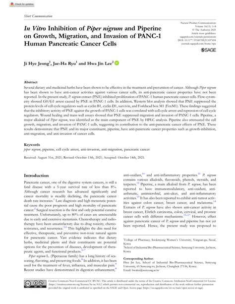 Pdf In Vitro Inhibition Of Piper Nigrum And Piperine On Growth