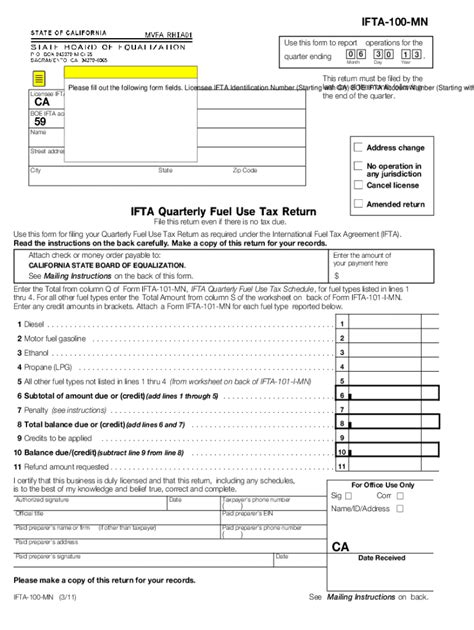 Fillable Online Form Ifta Mn Ifta Quarterly Fuel Use Tax Return