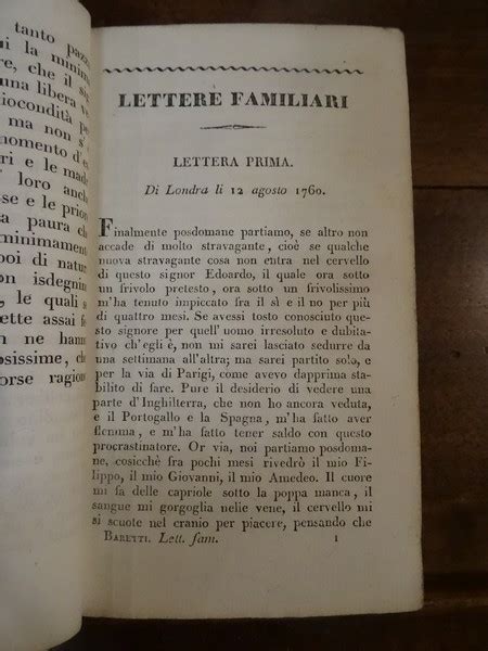 Lettere Familiari Di Giuseppe Baretti A Suoi Tre Fratelli Filippo