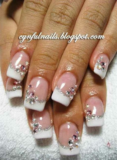 French Manny With Glitter And Rhinestones Nail Art Rhinestones Rhinestone Nails Bridal Nails