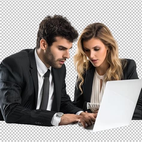 Premium Psd Businessman And Woman Using Laptop