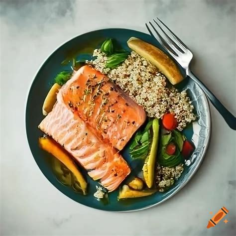 Delicious Baked Salmon Fillet With Crispy Skin And Steamed Vegetables On Craiyon