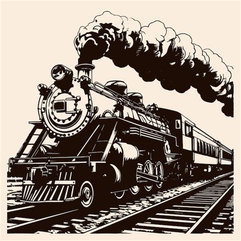 Premium Vector Old Steam Locomotive On Rails Vector Drawing Isolated