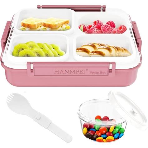 Boîte à déjeuner Bento pour adulte 1500 ml 4 compartiments avec