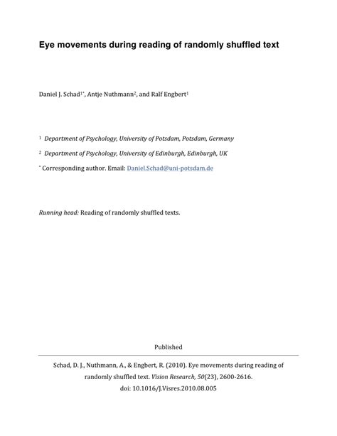 PDF Eye Movements During Reading Of Randomly Shuffled Text