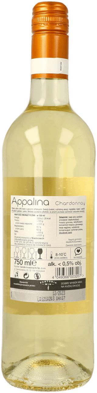 Niemcy Appalina Chardonnay Bezalkoholowe Wino Bia E Wytrawne L