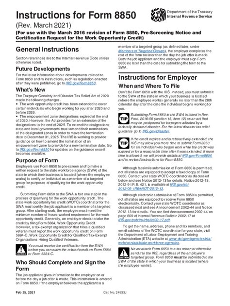 Instructions For Form 8850 Rev March Instructions For Form 8850 For