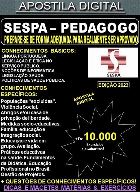 Apostila SESPA PEDAGOGO Teoria 10 000 Exercícios Concurso 2023