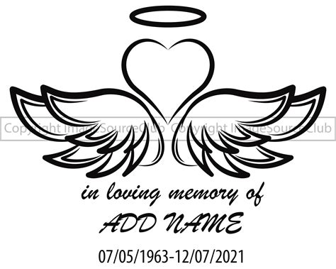 In Loving Memory Memorial Svg Png Angel Wings With Halo And Heart