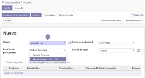 Presupuestos personalizados documentación de Doc Usuario Odoo