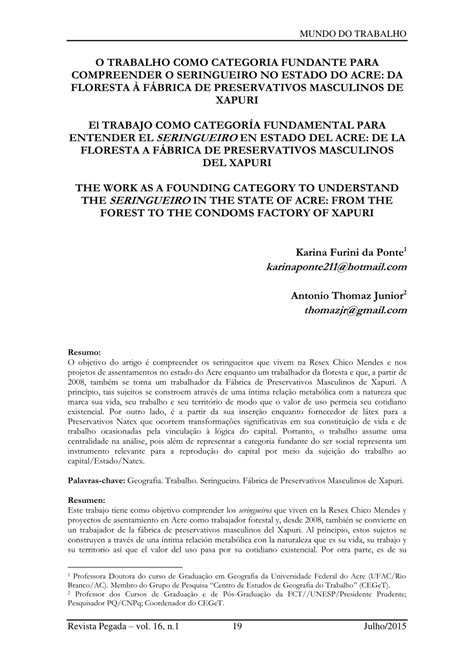 PDF O TRABALHO COMO CATEGORIA FUNDANTE PARA COMPREENDER O SERINGUEIRO