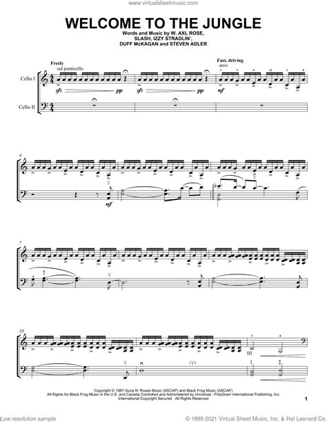 Welcome To The Jungle Sheet Music For Two Cellos Duet Duets