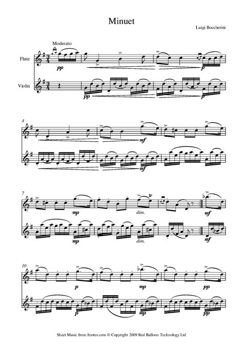 Boccherini Minuet And Trio Sheet Music For Violin Flute Duet 8notes