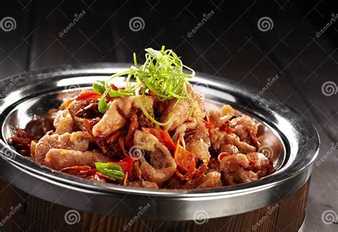 Delicious Chinese Food Spicy Braised Pork Intestine Stock Image